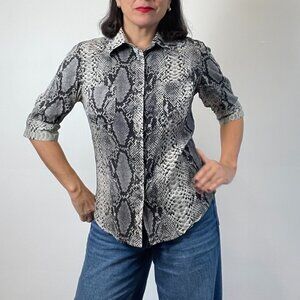 Pre-Loved PHILIPPE ADEC PARIS Snake Print Button Up Fitted Shirt - Size M